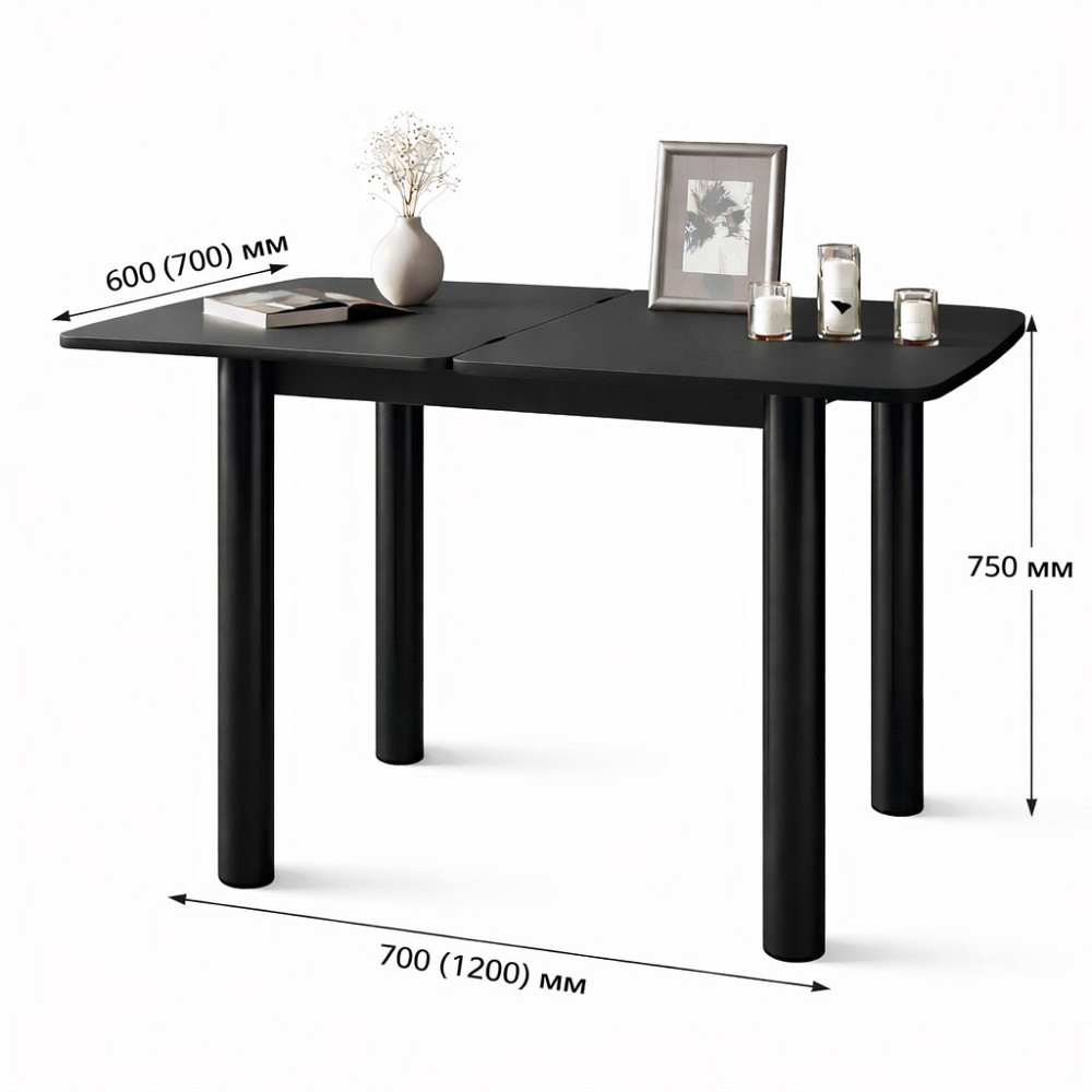 Обідній стіл розкладний LION Нота Міні чорні ніжки Дуб Артизан 60x70/70x120 (LION-045144) Львів - фото 3