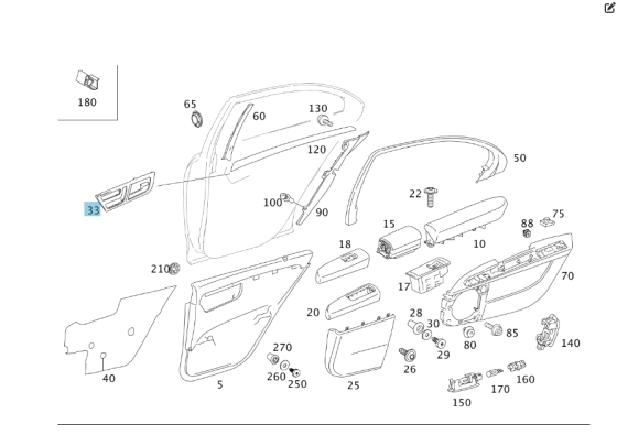 Mercedes-Benz  A2217304748 9116 Внутрішня ручка відкриття задніх лівих дверей з чорною накладкою на блок регулювання сидіння S-class short W221 S-clas Одеса