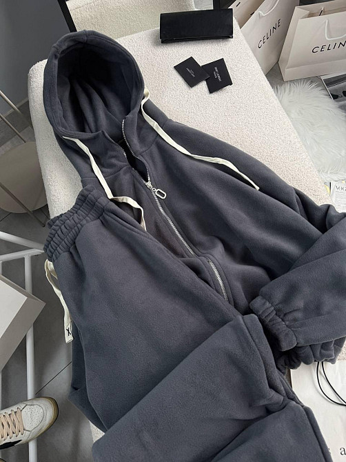 Женский теплый повседневный костюм двойка: кофта и брюки из двухстороннего флиса Графит, 42/46 Одесса - изображение 9