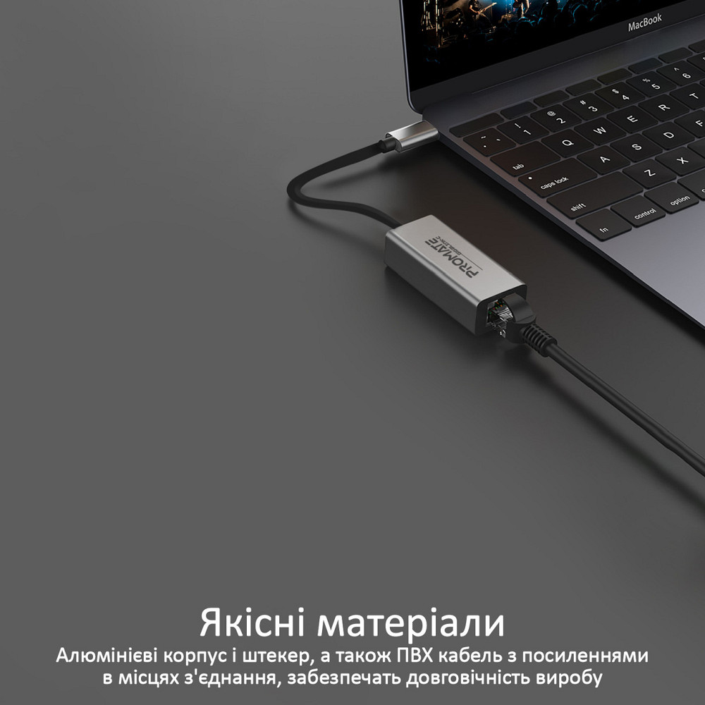 Мережевий адаптер Promate GigaLink-C Grey (gigalink-c.grey) ( USB Type-C ) Харків - фото 3