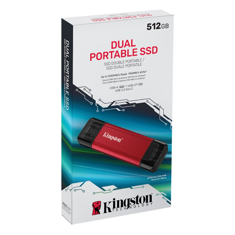 Портативный SSD Kingston Dual USB-A/C 512GB Dual Portable 1050MB/s USB 3.2 Gen 2 Red/Black Киев - изображение 2
