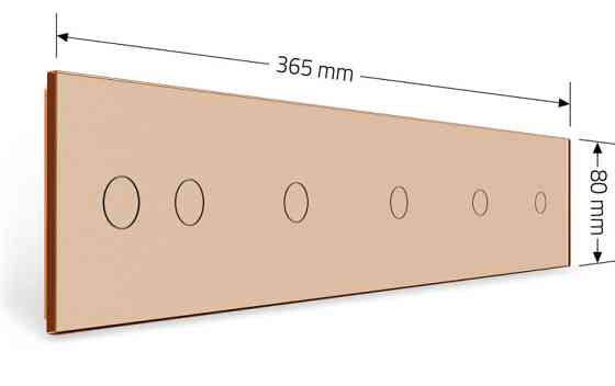 Рамка 5-постова для чотирьох 1-сенсорних та одного 2-сенсорного вимикачів (1-1-1-1-2) LIVOLO, загартоване скло, золота, 365×80 мм (VL-P701/01/01/01/02 Коломия