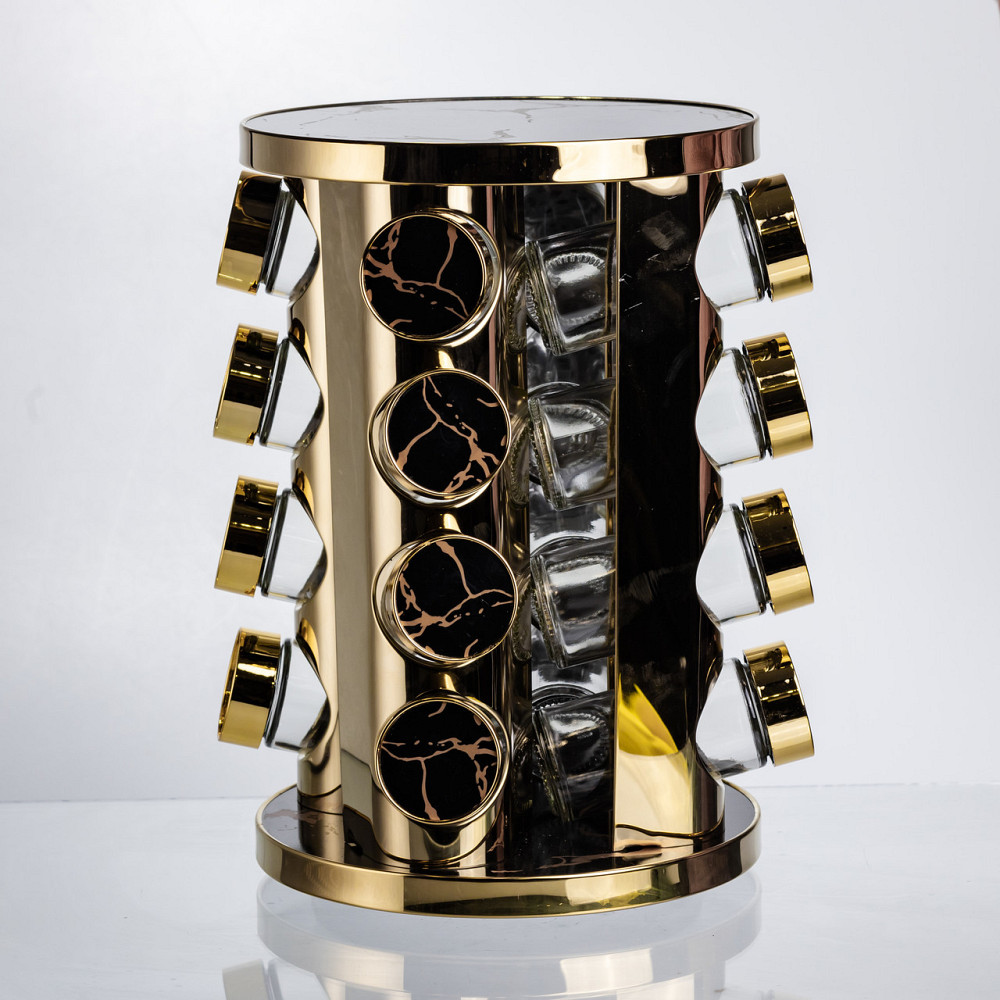 Карусель для спецій 16 баночок по 100 мл чорний мармур HP-1370 Київ - фото 3