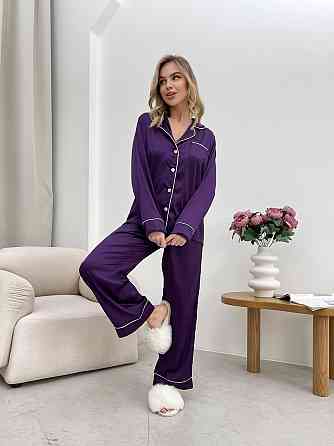 Женская стильная пижама двойка: рубашка и брюки из шелка Армани. Баклажан, 44/46 Одесса