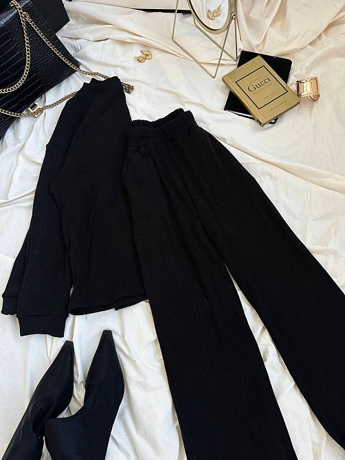 Женский базовый теплый костюм: кофта и брюки ангора рубчик Черный, 44/46 Одесса - изображение 2