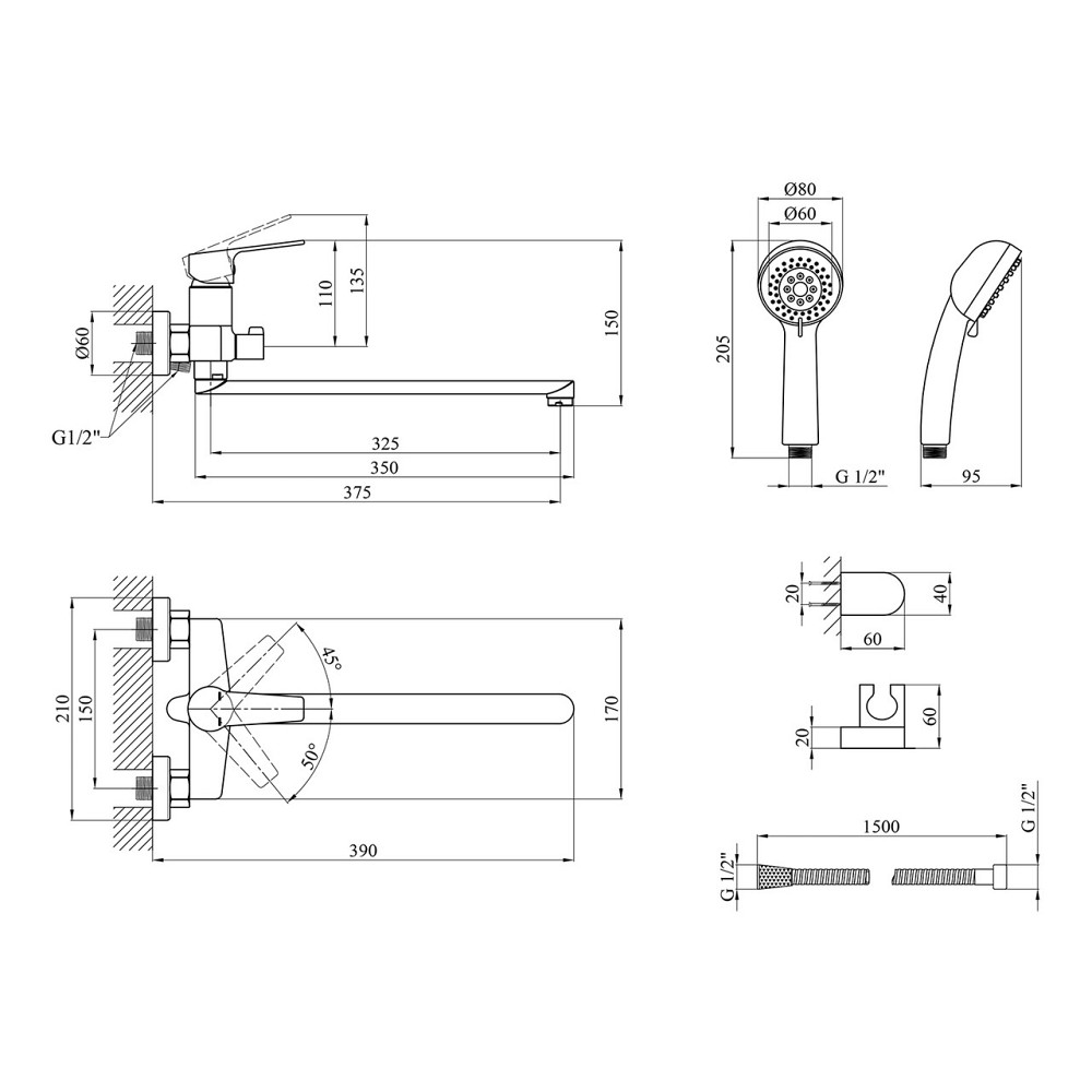 Смеситель для ванны Kroner KRP Hagen - C070 с душевым гарнитуром Киев - изображение 2