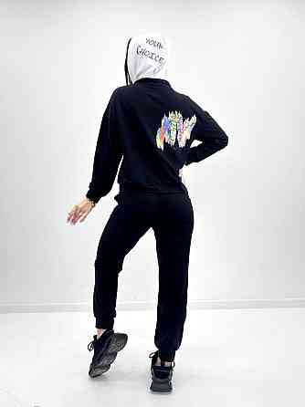 Женский костюм-двойка с капюшоном Rainbow батал 50-52, Черный Киев