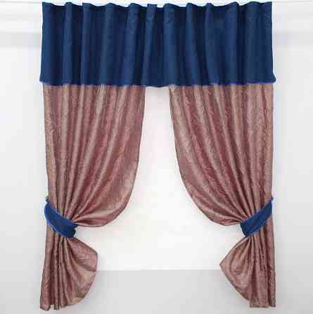 Кухонные шторы VR-Textil № 073к с ламбрекеном и подхватами розово-золотистый с синим 290х170 см (52-0377) Киев