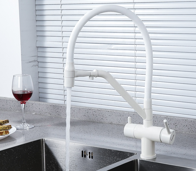 Кухонний змішувач Koer KB-72006-03 для питної води білий з підставкою (KR3381) Чернівці - фото 2