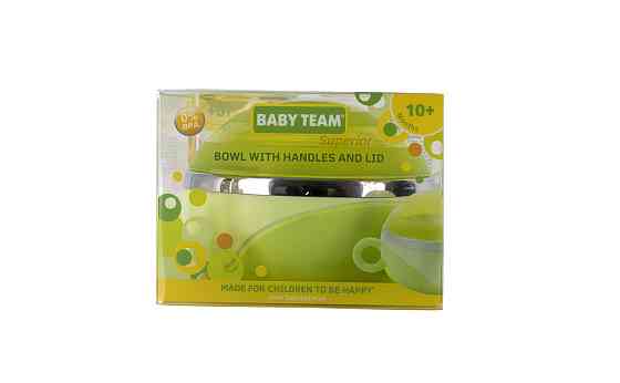 Тарілка глибока з кришкою і ручками, з нержавіючої сталі 10+ Baby team 240 мл Зелений Кривий Ріг
