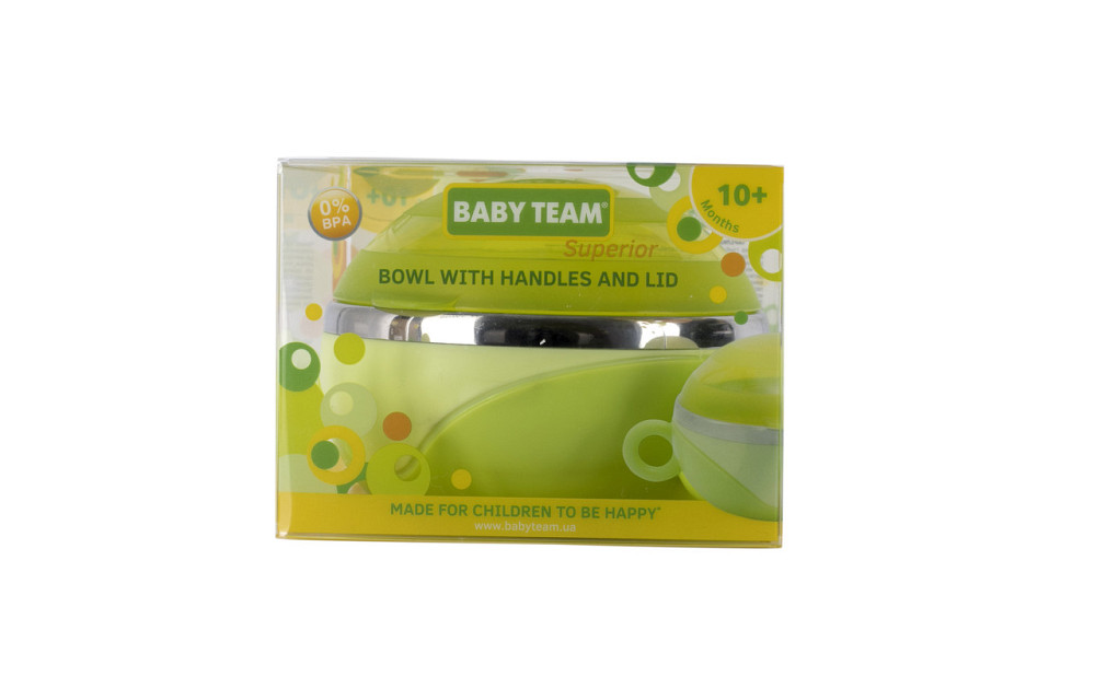 Тарілка глибока з кришкою і ручками, з нержавіючої сталі 10+ Baby team 240 мл Зелений Кривий Ріг - фото 5