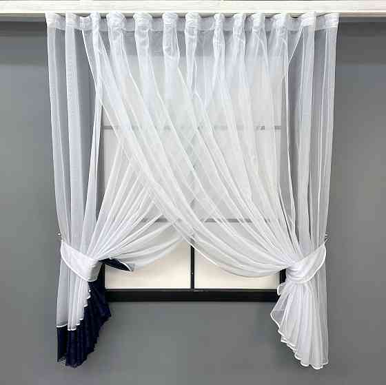 Кухонные шторки VR-Textil № 101к с подвязками белый с синим 310х170 см (52-1181) Киев