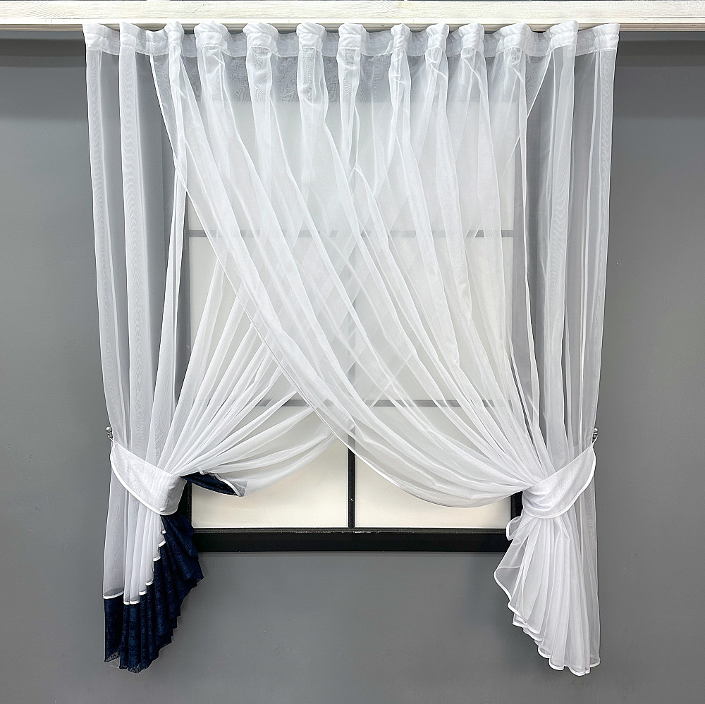 Кухонные шторки VR-Textil № 101к с подвязками белый с синим 310х170 см (52-1181) Киев - изображение 1