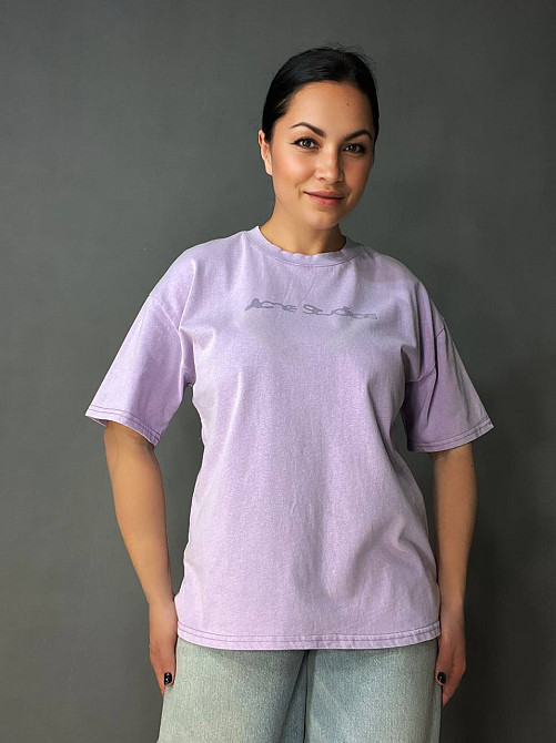 Футболка женская A-N 27039 вареная тай-дай оверсайз хлопок с надписью, сиреневый, one size Киев - изображение 11