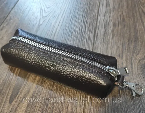 Коричнева ключниця на блискавці з натуральної шкіри (бочка) ST Leather Київ