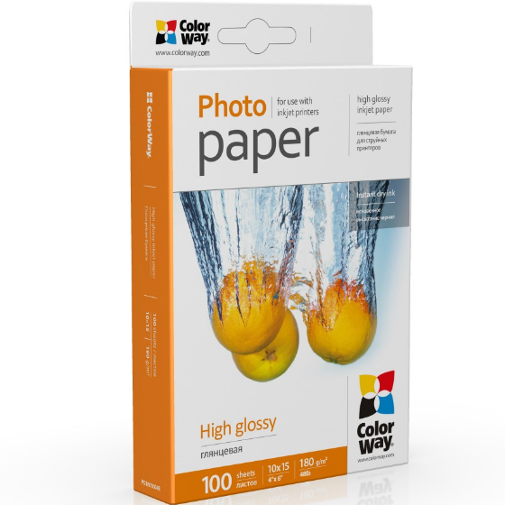 Папір 10*15см глянцевий 180г/м 100 шт ColorWay PG1801004R Житомир