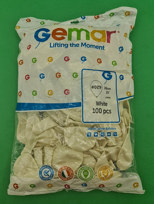 Повітряна куля білий металік 10" (25 см) Gemar 100 шт (1 пач.) Харків - фото 1