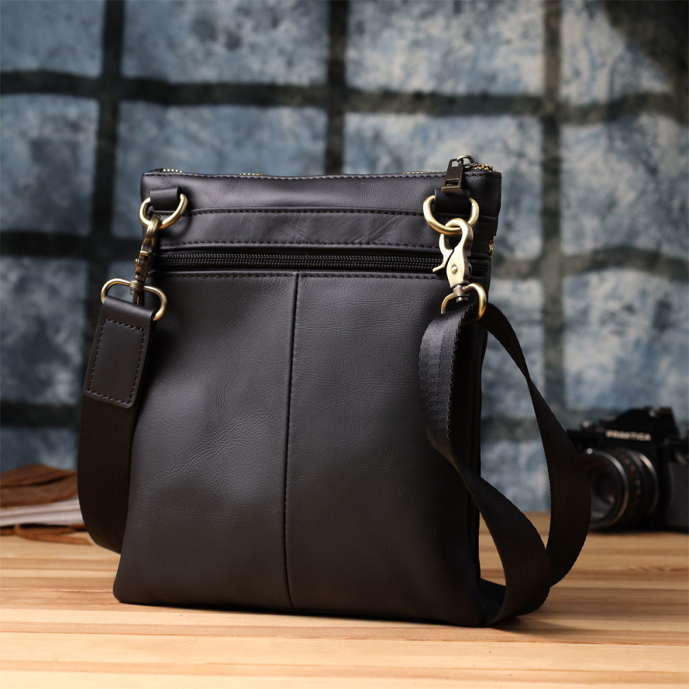 Повсякденна чоловіча сумка з натуральної шкіри Vintage 23037 Чорний Київ - фото 2