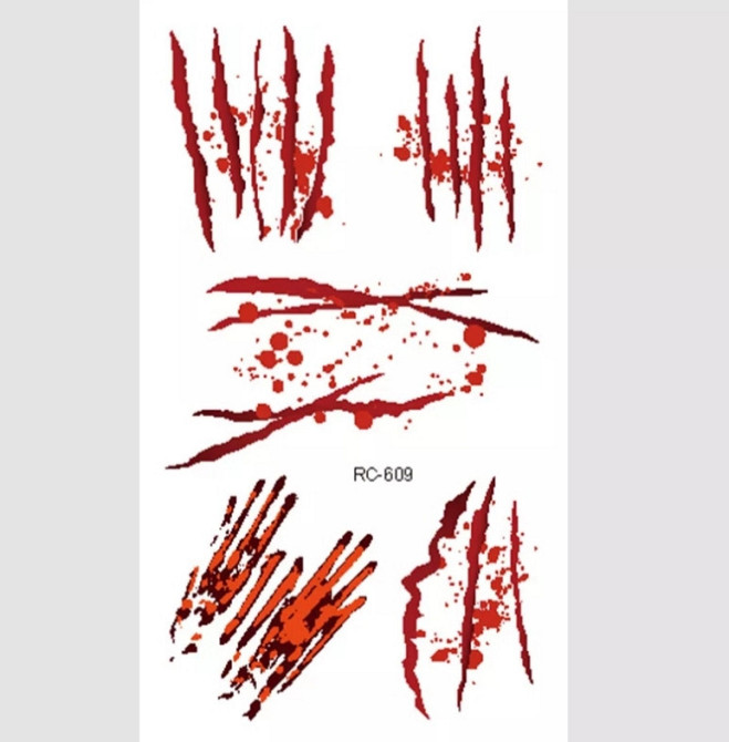 Стікер тату на Хелловін Рани 10 на 6 см червоний Київ - фото 1