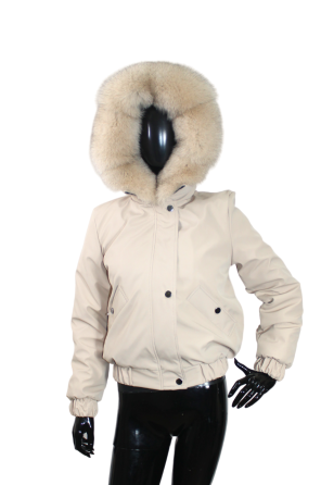 Бомбер жіночий з хутром песця Бежевий 52 Харків