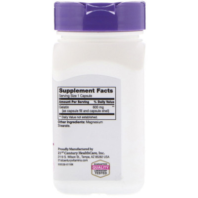 Аминокислота 21st Century Желатин, Gelatin, 600 мг, 100 капсул (CEN-22663) Винница - изображение 2