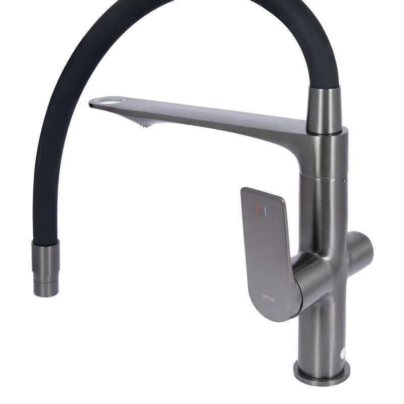 Смеситель для кухни Qtap Vlasta New с гибким изливом с подключением для питьевой воды Gunmetal Black PVD Харьков - изображение 4