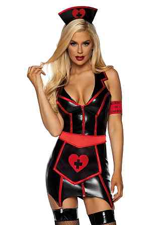 Вініловий костюм медсестри Leg Avenue Vinyl Naughty Nurse XS, сукня, фартух, пов’язки Sex Aura Київ