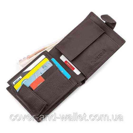 Мужское портмоне из высококачественной кожи коричневого цвета на кнопке Boston Киев