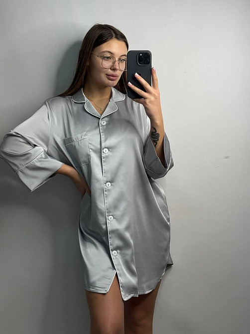 Женская ночная рубашка удлиненная шелковая М Серебрянный Харьков - изображение 1