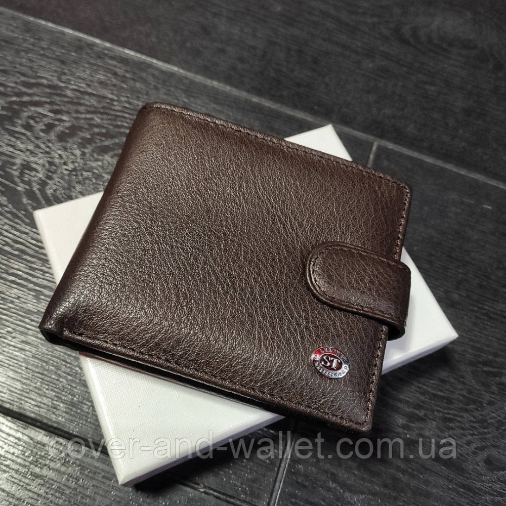 Коричневий шкіряний чоловічий гаманець на кнопці ST Leather Київ - фото 3