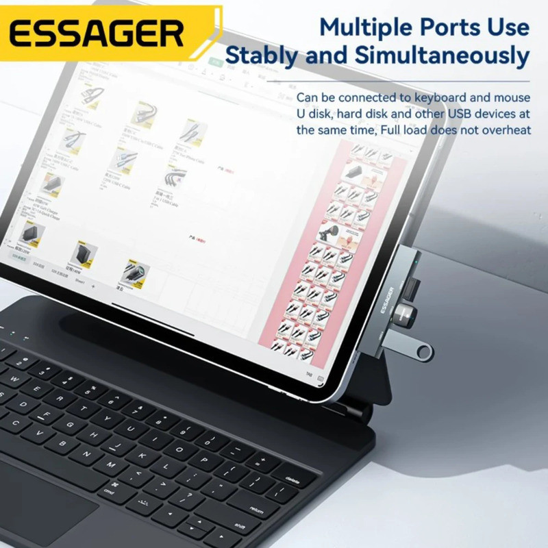 Хаб Essager EHBC03-FY0G-P Type-C 3в1 (Серый) Николаев - изображение 5