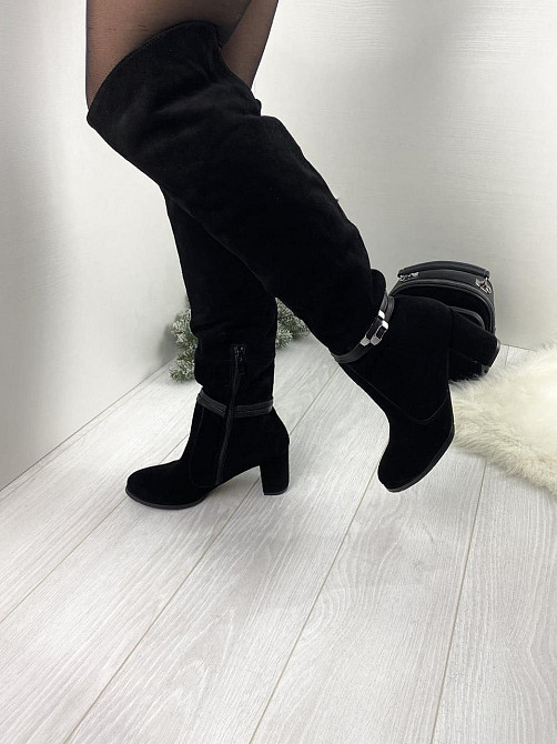 Kluchini Ботфорты женские KLUCHINI черные натуральная замша высота 50см обхват голени 36-39см к Коломия - фото 8