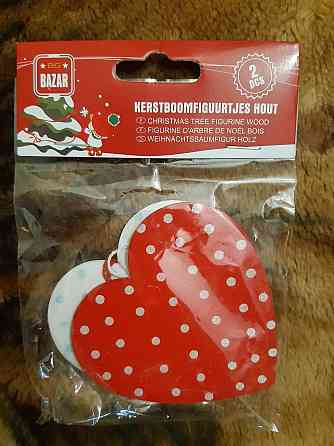 Новорічні іграшки дерев`яні Сердечка 2 штуки 70 на 75 мм червоно-білий Київ