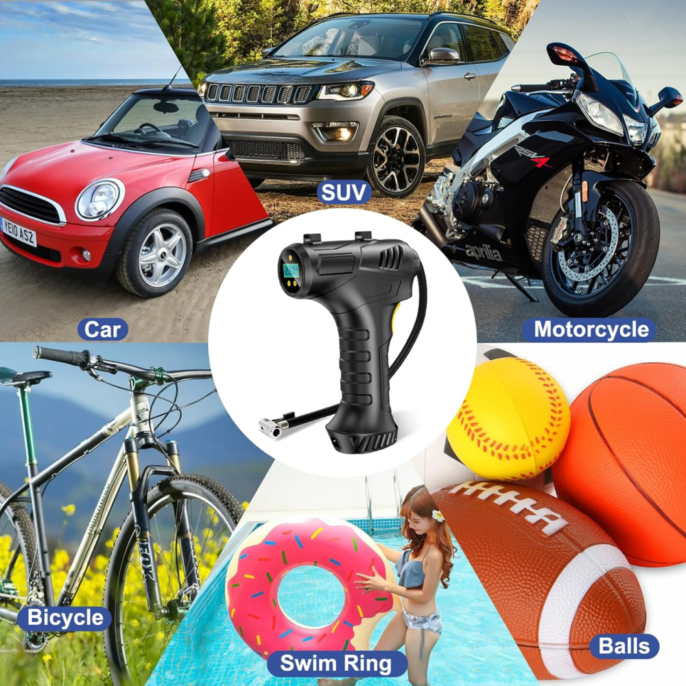 Бездротовий автомобільний компресор ProChosen 150 PSI — Акумуляторний насос для шин із цифровим манометром та LED-світлом Київ - фото 9