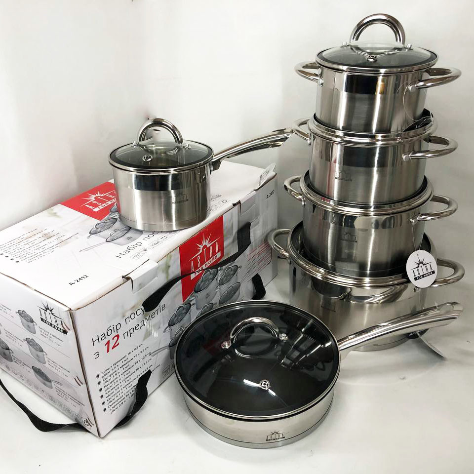 Набір каструль для електронної плити 12 предметов ASTRA A-2412, Набір якісних каструль QE-76 Львів - фото 9