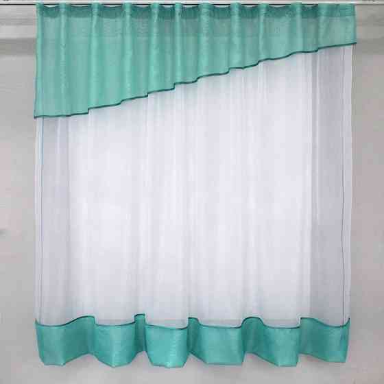 Кухонна фіранка VR-Textil № 047к бірюзовий з білим 280х170 см (50-460) Киев