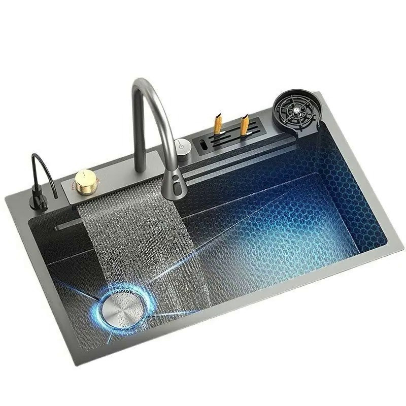 Кухонна раковина водоспад Willda, кухонна мийка водоспад темно-сіра 75х46х22 (392479082) Київ - фото 1