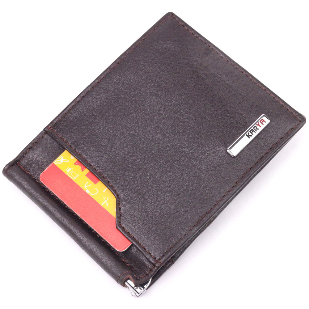 Надійний чоловічий затиск із натуральної шкіри KARYA 21417 Коричневий Київ - фото 5
