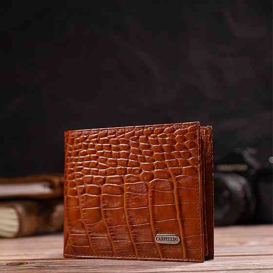 Чоловічий гаманець горизонтальний з натуральної фактурної шкіри з тисненням під крокодила CANPELLINI 21781 Рудий Київ