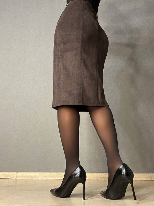 Спідниця жіноча Gritana 125 з розрізом міді пряма під замшу коричнева, коричневий, L Київ - фото 17