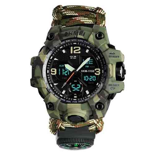 Часы наручные SKMEI 1155BCMGN, PARACORD, GREEN CAMO, Compass, термометр, свисток, кресало, 10460 Днепр