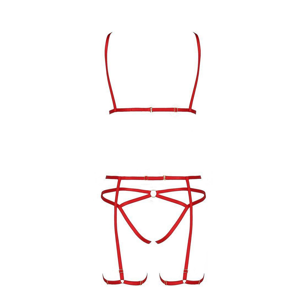 Комплект білизни Passion Exclusive MAGALI SET OpenBra L/XL, red, стрепи, ліф, трусики і пояс Sex Aura Київ - фото 5