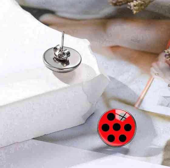 Серьги для девочек в горошек 12 мм красно-черный Киев