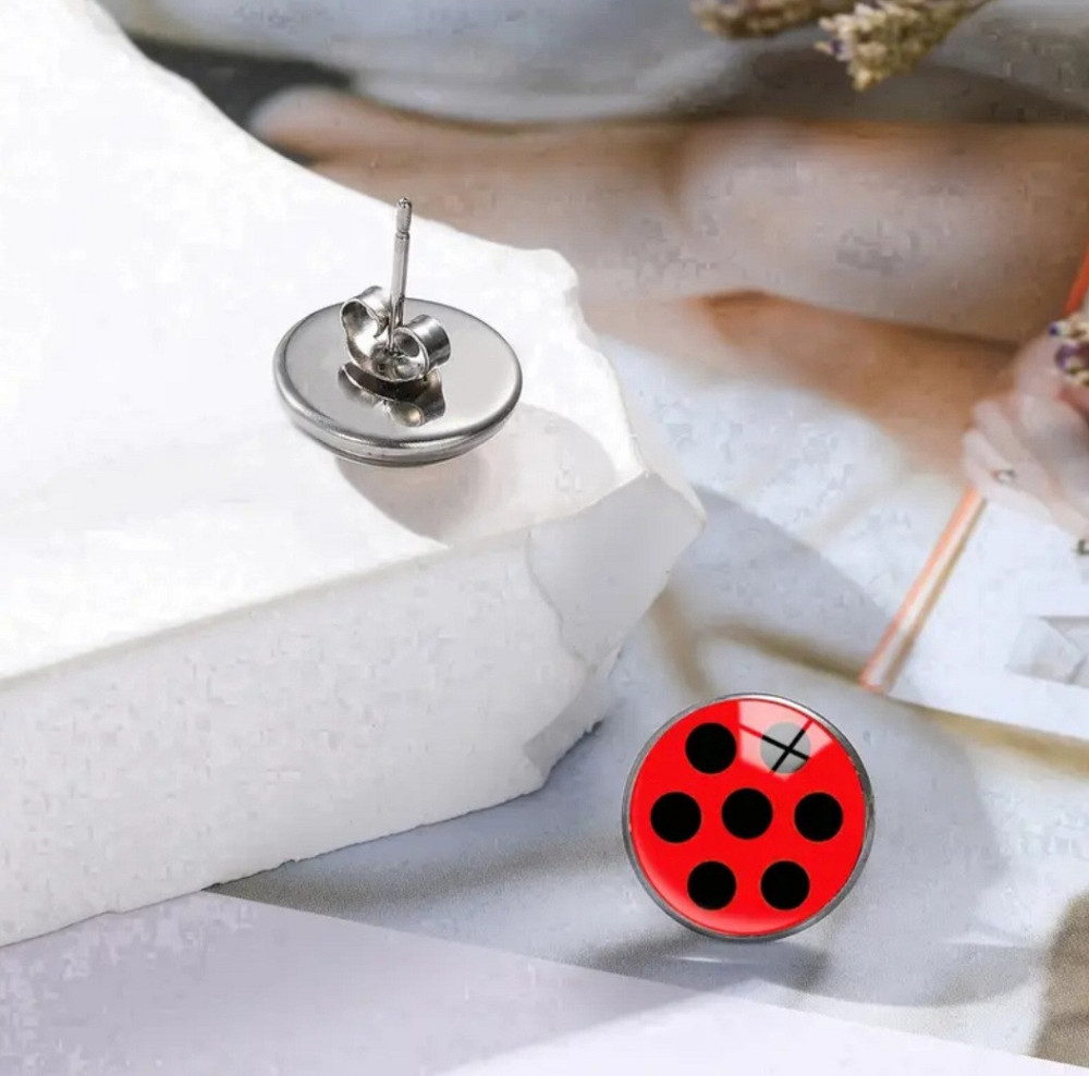 Сережки для дівчаток у горошок 12 мм червоно-чорний Київ - фото 4