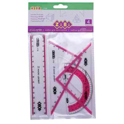 Лінійка ZiBi Комплект: Лінійка 15см, 2 косинця, транспортир, з рожевою смужкою (ZB.5687-10) Вінниця