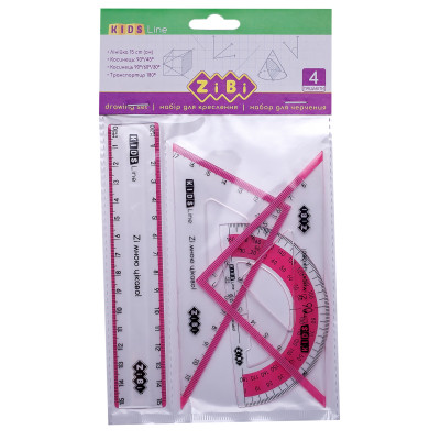Лінійка ZiBi Комплект: Лінійка 15см, 2 косинця, транспортир, з рожевою смужкою (ZB.5687-10) Вінниця - фото 1