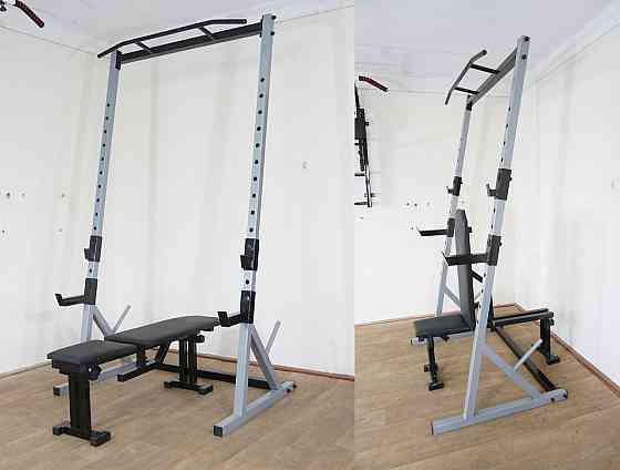 Скамья регулируемая + Сыловие стойки с страховкой и турником Стойки, скамьи для жима и приседаний Киев