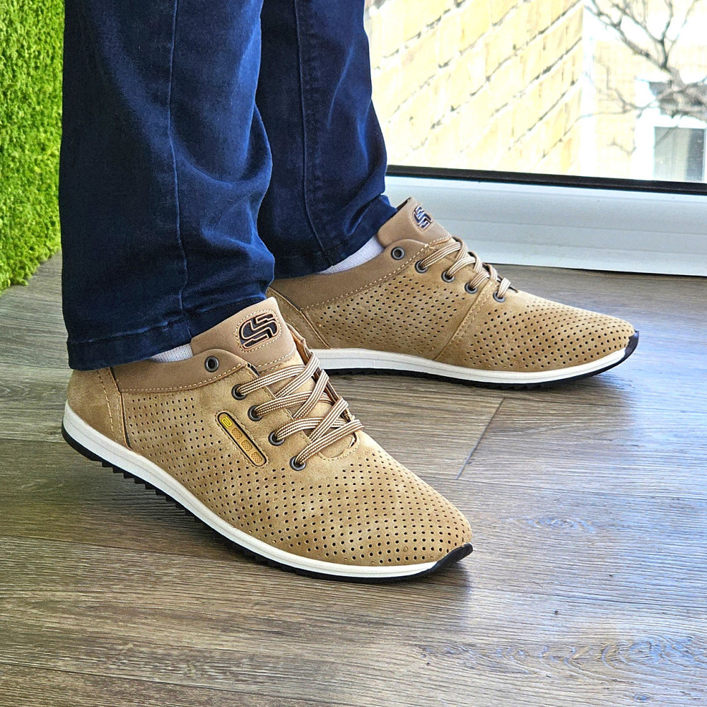 Мужские Мокасины Летние Бежевые Кроссовки Сеточка Коричневые Светлые (размеры: 40,41,42,43,44,45) - 207-4 Днепр - изображение 7