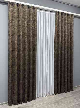 Комплект готовых штор VR-Textil Жаккард Fantasy № 1630ш Шоколадний с бежевым 150х290 см 2 шт (33-0534) Киев