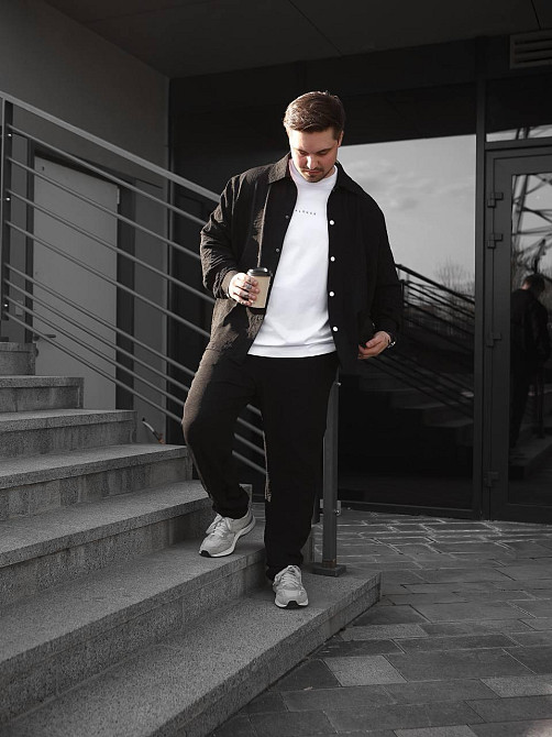Чоловічий літній костюм Casual сорочка і штани Оверсайз жатка весна літо SANE чорний Одеса - фото 5